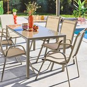 Ensemble de table et 6 chaises de jardin en métal beige 150x80cm - Majorque