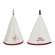 Essuie-main x2 en coton brodé écru et rouge d70cm - Campagne