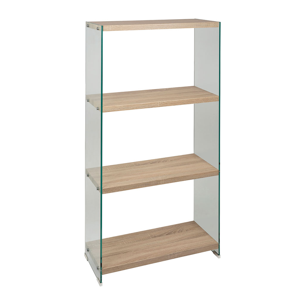 Étagère 3 niveaux en verre trempé et bois h165cm - Adela