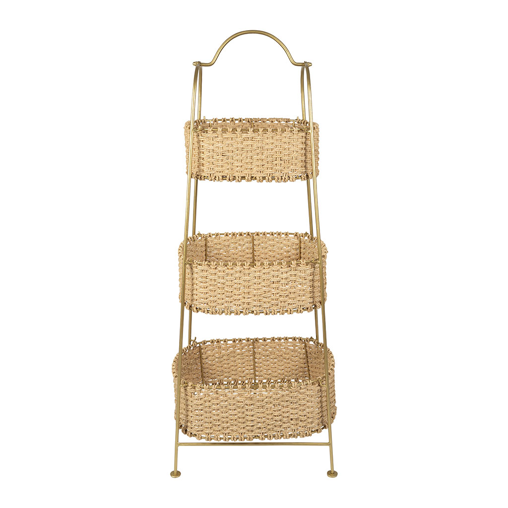 Étagère 3 paniers en jute et fer doré h104cm - Réserve