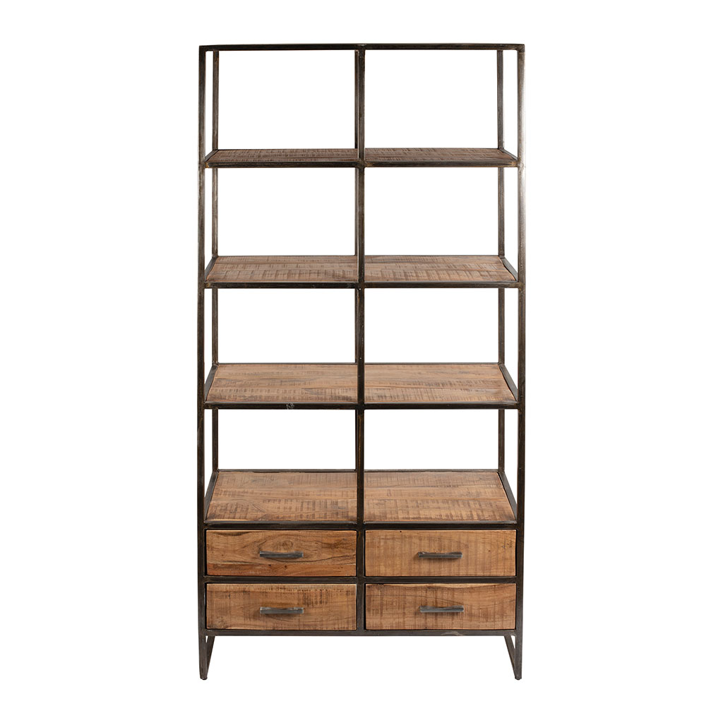 Etagère en fer noir et bois d' acacia  H200cm- Factory 