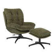 Fauteuil pivotant avec repose pieds en tissu vert - Carles