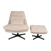 Fauteuil et repose pied en tissu beige et fer noir - Lery
