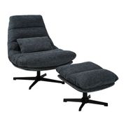 Fauteuil et repose pieds en fer et tissu bleu - Lery