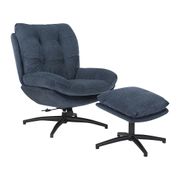 Fauteuil pivotant avec repose pieds en tissu bleu pétrole - Carles