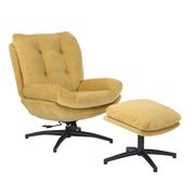 Fauteuil pivotant avec repose pieds en tissu moutarde - Carles