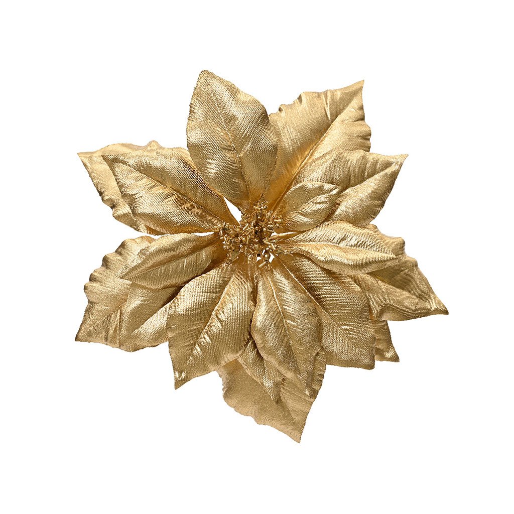 Fleur artificielle poinsettia en tissu doré d24cm