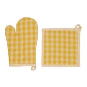 Gant et manique à carreaux en coton jaune - Campagne