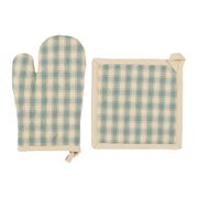 Gant et manique en coton vichy sauge - Campagne