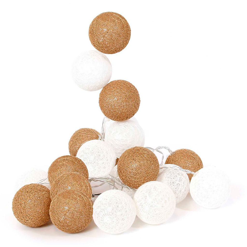 Guirlande boule blanc et or 20 leds