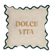 Housse de coussin brodée dolce vita en coton beige et émeraude 45x45cm - Lumi
