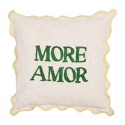 Housse de coussin brodé " More Amor"' en coton écru et vert 45x45cm - Lumi