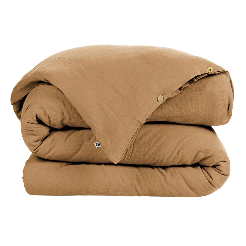 Housse de couette camel en gaze de coton 240x220cm - Gaia