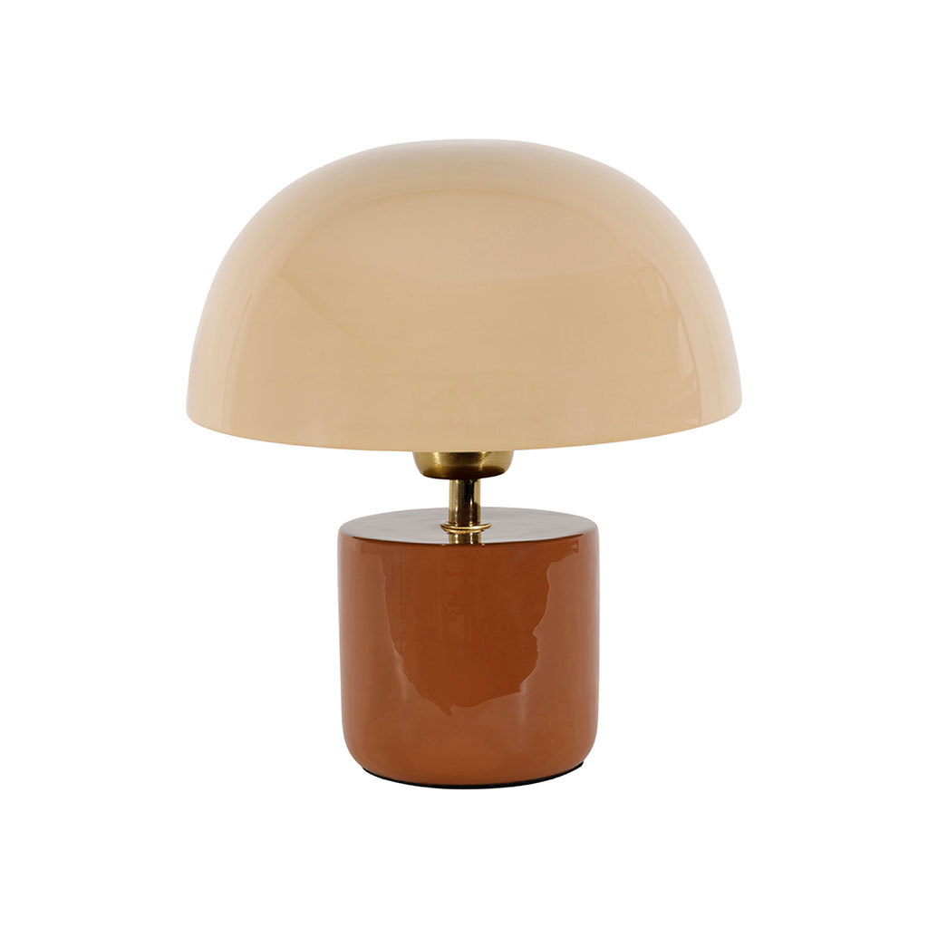 Lampe champignon en fer terracotta et beige h24cm - Champart