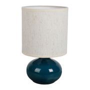 Lampe en céramique et lin bleu canard h25cm - Klosen