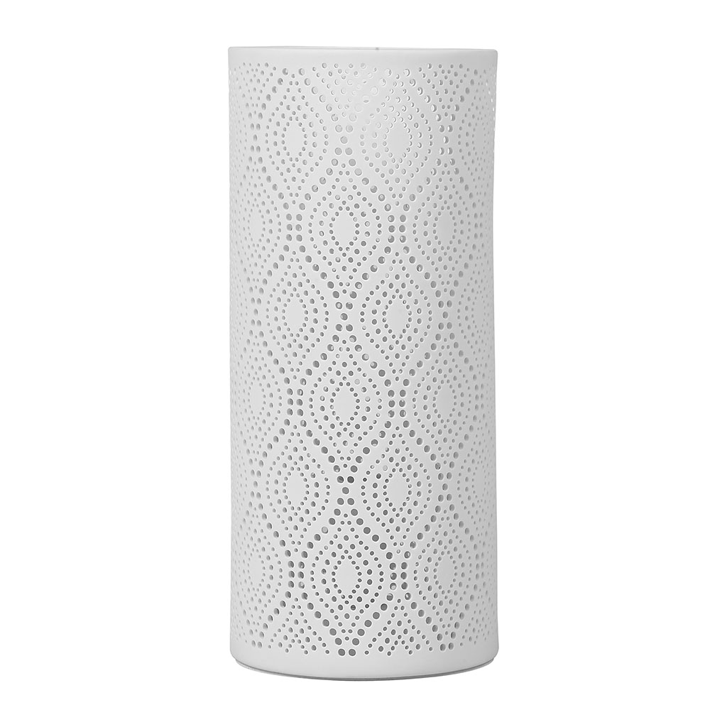 lampe ambiance à reliefs géométriques en porcelaine blanche