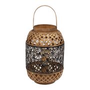 Lampe lanterne en fer et bambou h36.5cm noir et doré - flaural 