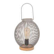 Lampe lanterne en fer gris et socle en bois h42.5cm - Ferline