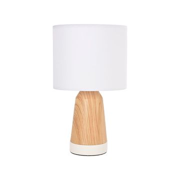 Lampe touch métal effet bois et coton blanc h33cm - Baltik