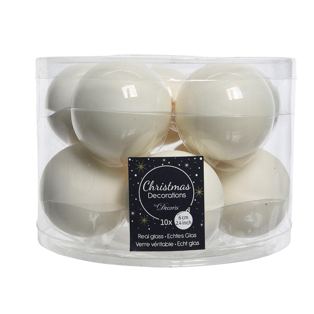 Lot de 10 boules de noël en verre blanc d6cm