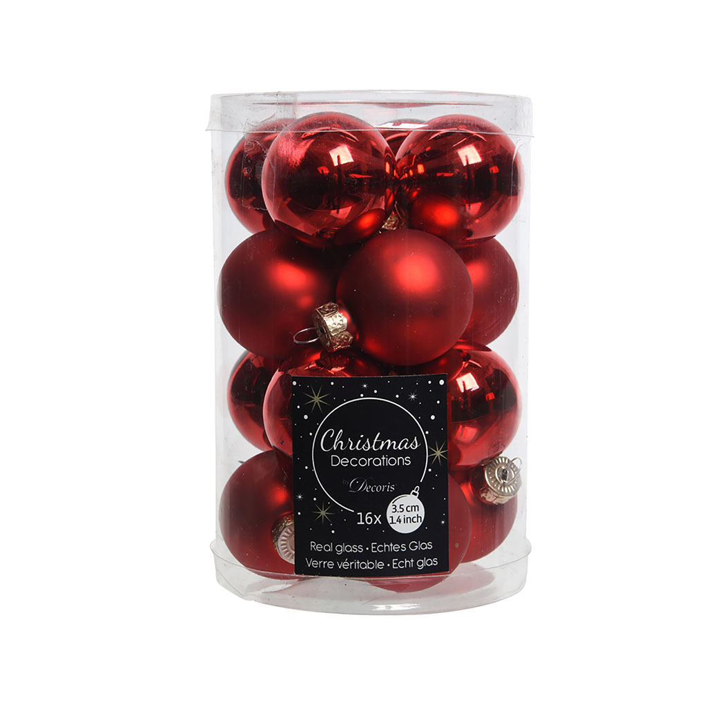 Lot de 16 boules de noël en verre rouge d3.5cm