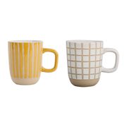 Lot de 2 mugs en grès jaune et blanc - courba