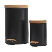 Lot de 2 poubelles à pédale en métal noir et bambou 3L et 12L