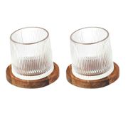 Lot de 2 verres a whisky support acacia d6xh7cm
