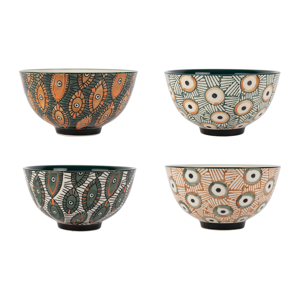 Lot de 4 bols en grès emeraude et corail 35cl - Soul Craft