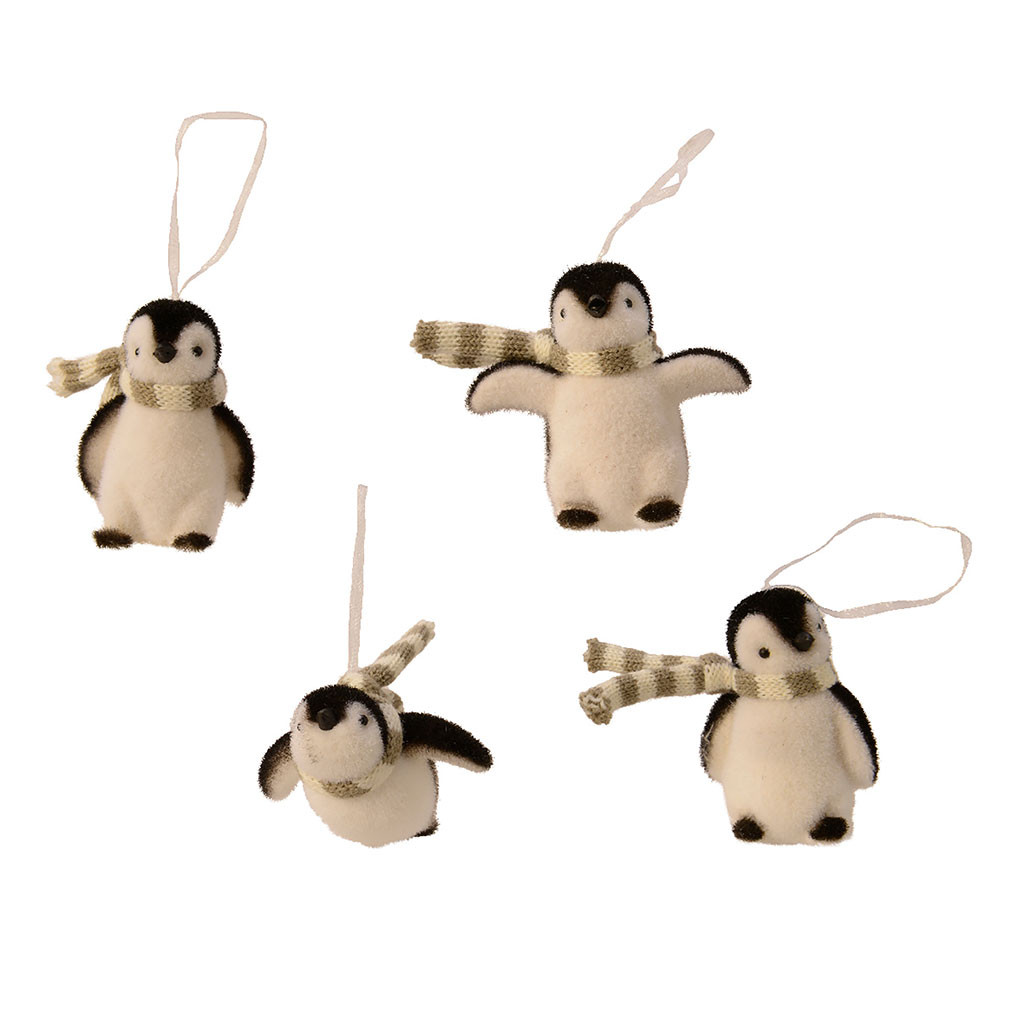 Lot de 4 ornements Pingouin blanc et noir