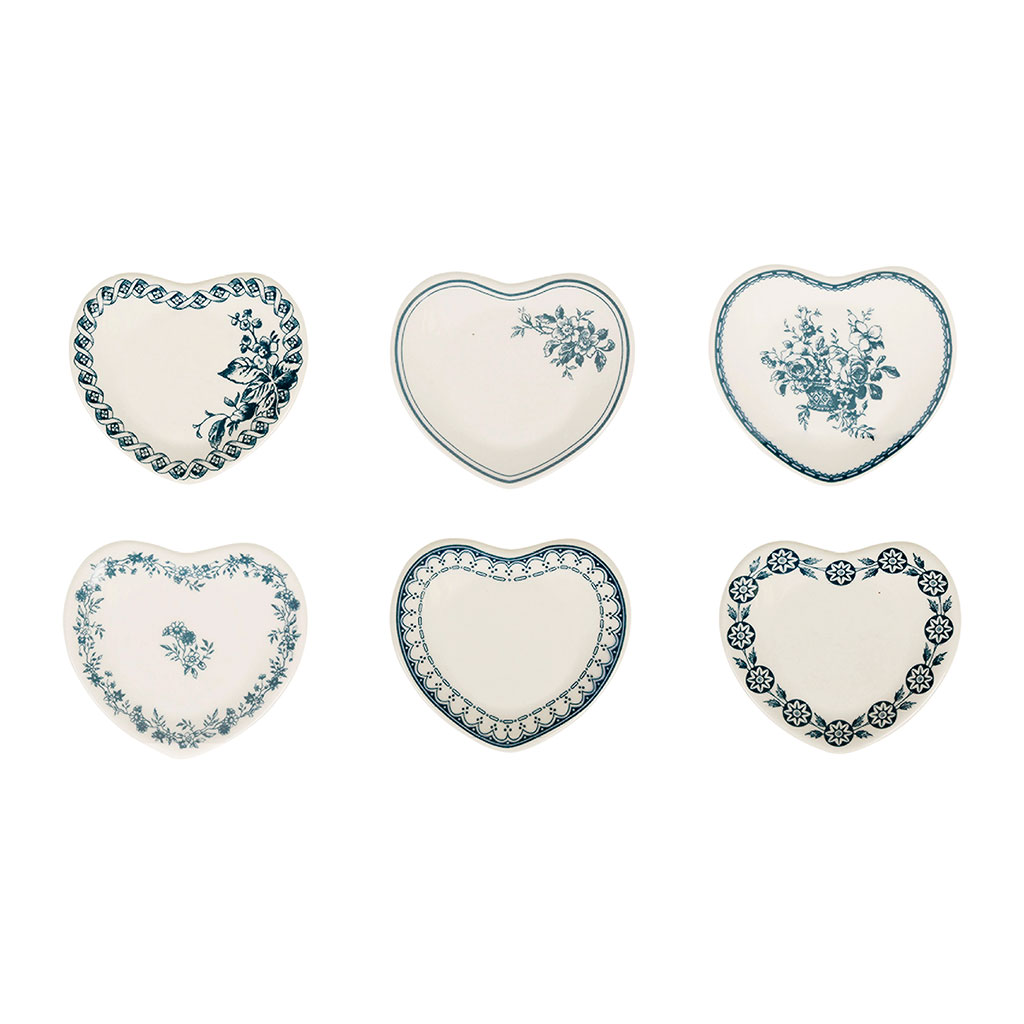 Lot de 6 coupelles en faïence bleu ancien - mini coeur 
