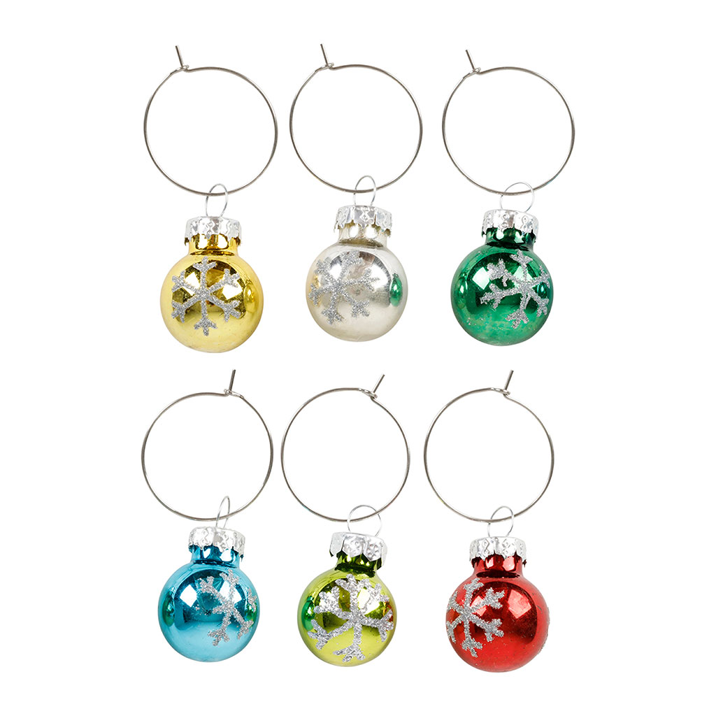 Marques-verres boule de noël (x6) en verre et inox 