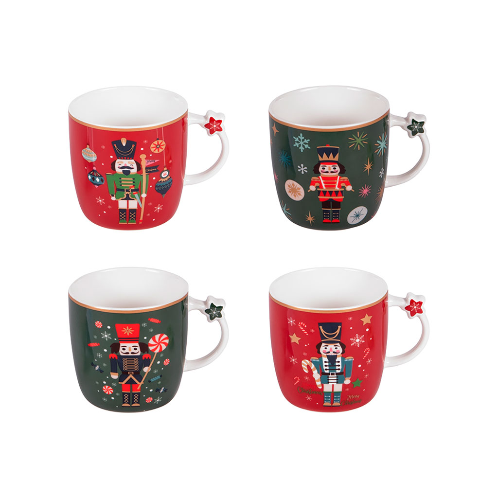 Mugs de noël x4 en porcelaine rouge et vert 36cl