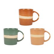 Mugs x3 terracotta, émeraude et corail 37.5cl en porcelaine - sweet leaves