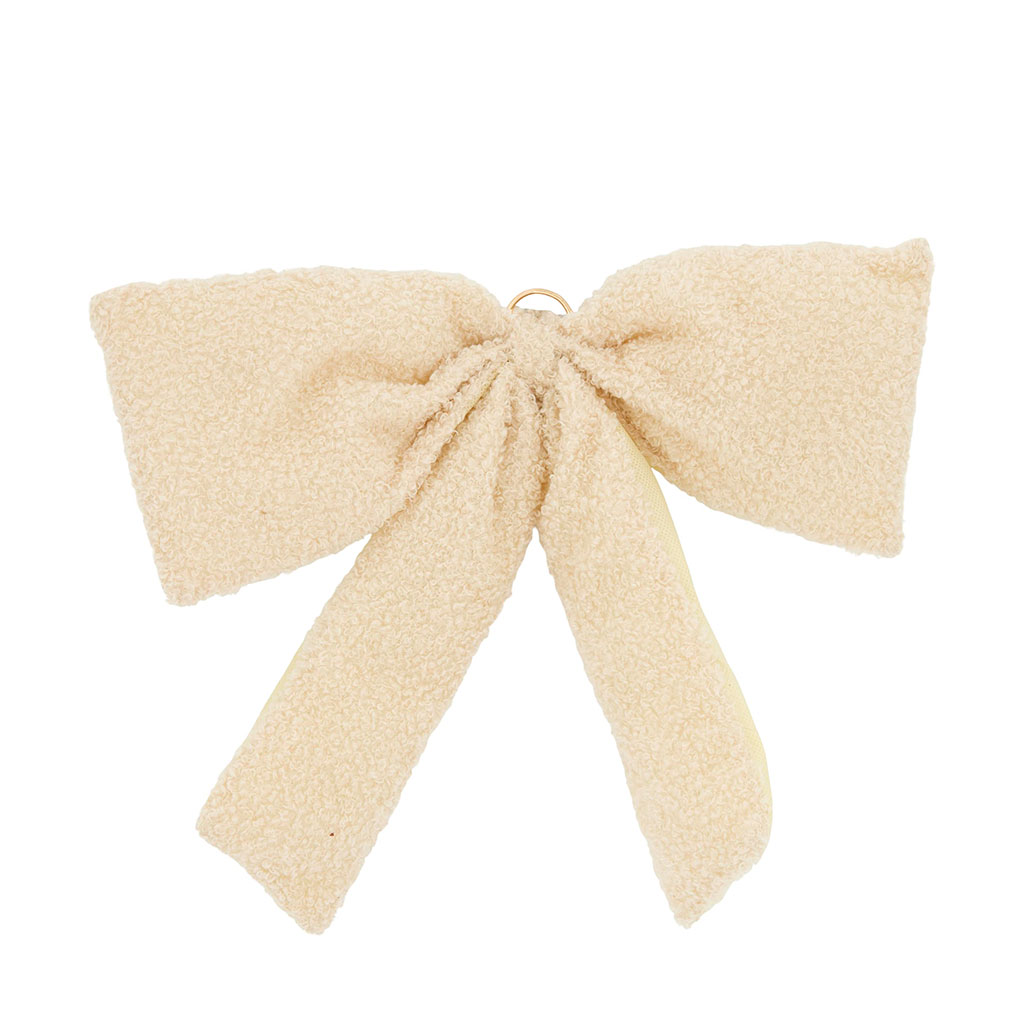 Nœud décoratif en tissu bouclette beige L36cm