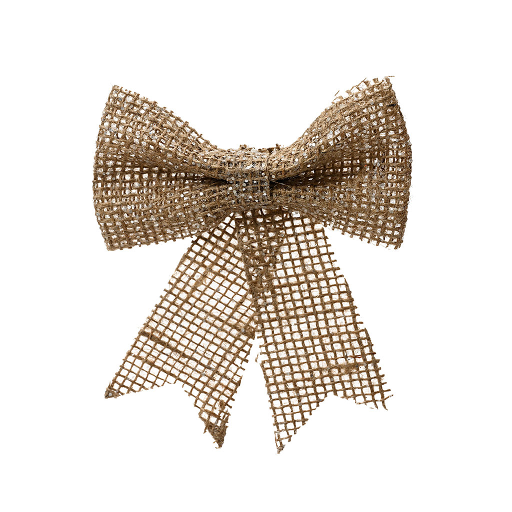 Noeud en jute sur fil avec paillettes argent naturel d20xh24cm