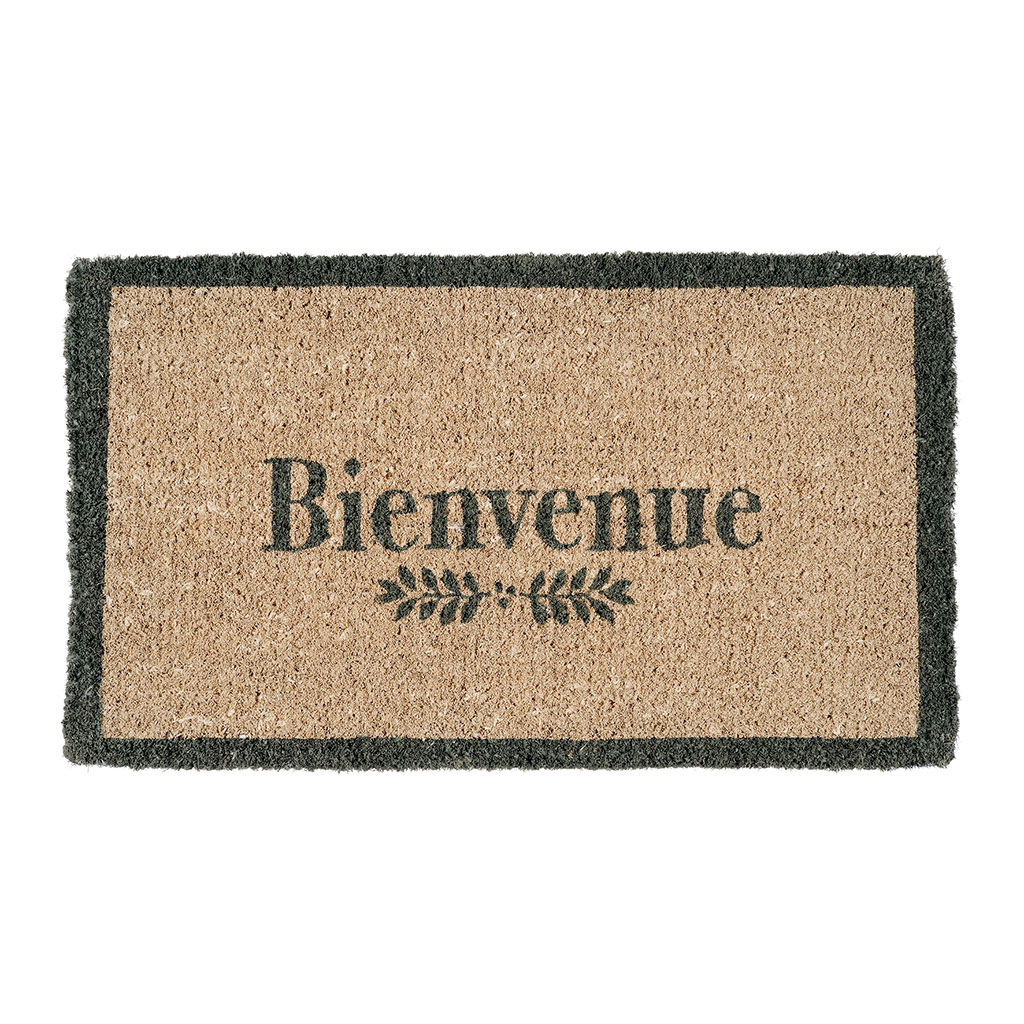 Paillasson "Bienvenue" en fibre de coco naturel et gris 73x43cm