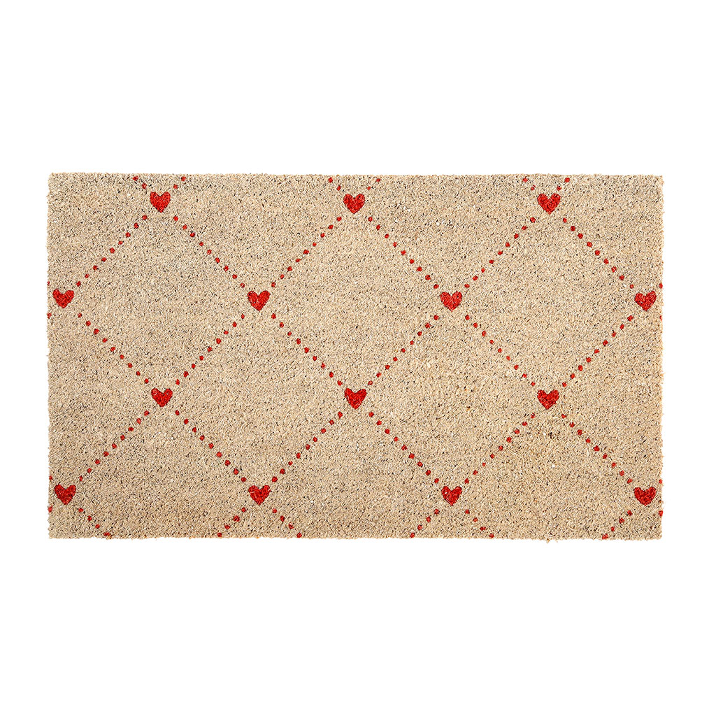 Paillasson en coco naturel et rouge 73x43cm - P'tit Cœur