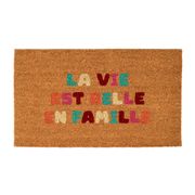 Paillasson "la vie est belle" en coco multicolore 73x43cm - Famille
