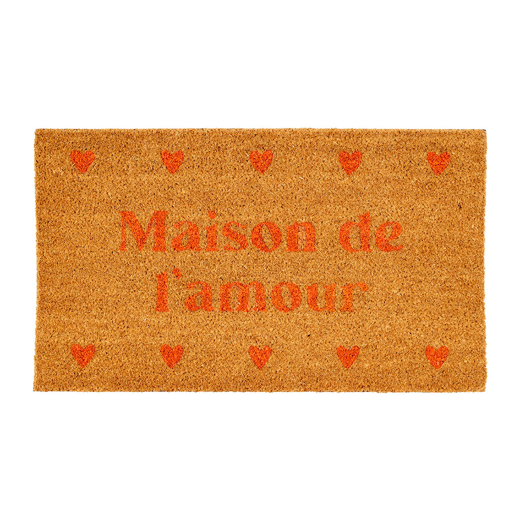 Paillasson "Maison de l'amour" en coco corail 73x43cm - Famille