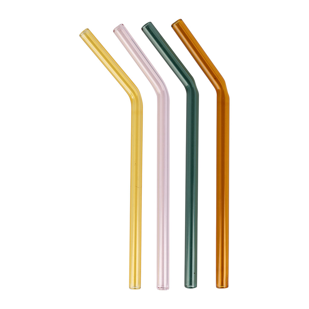 Lot de 4 pailles en verre borosilicate multicolore h19cm - Funny