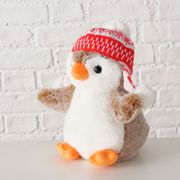 Peluche pingouin en tissu marron h22cm - Ava