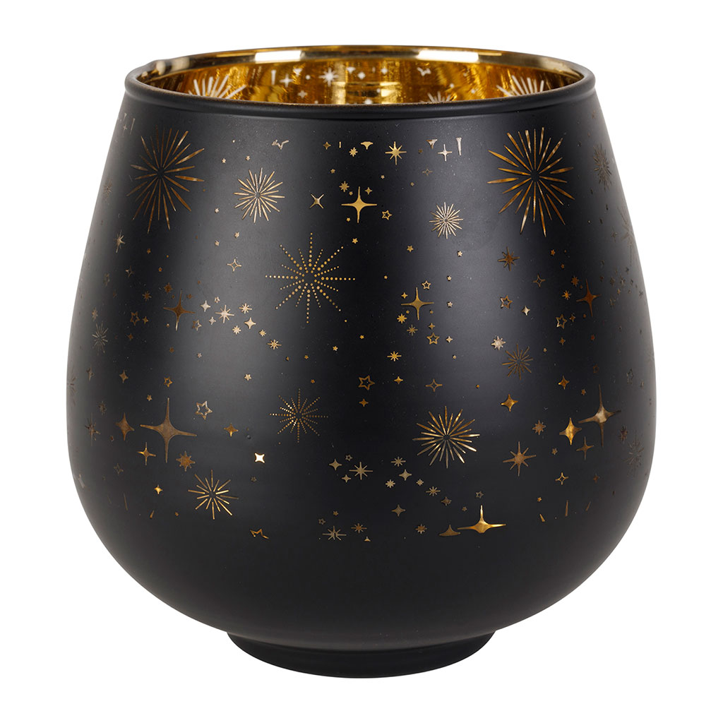 Photophore en verre noir mat et doré h12cm - Etoile