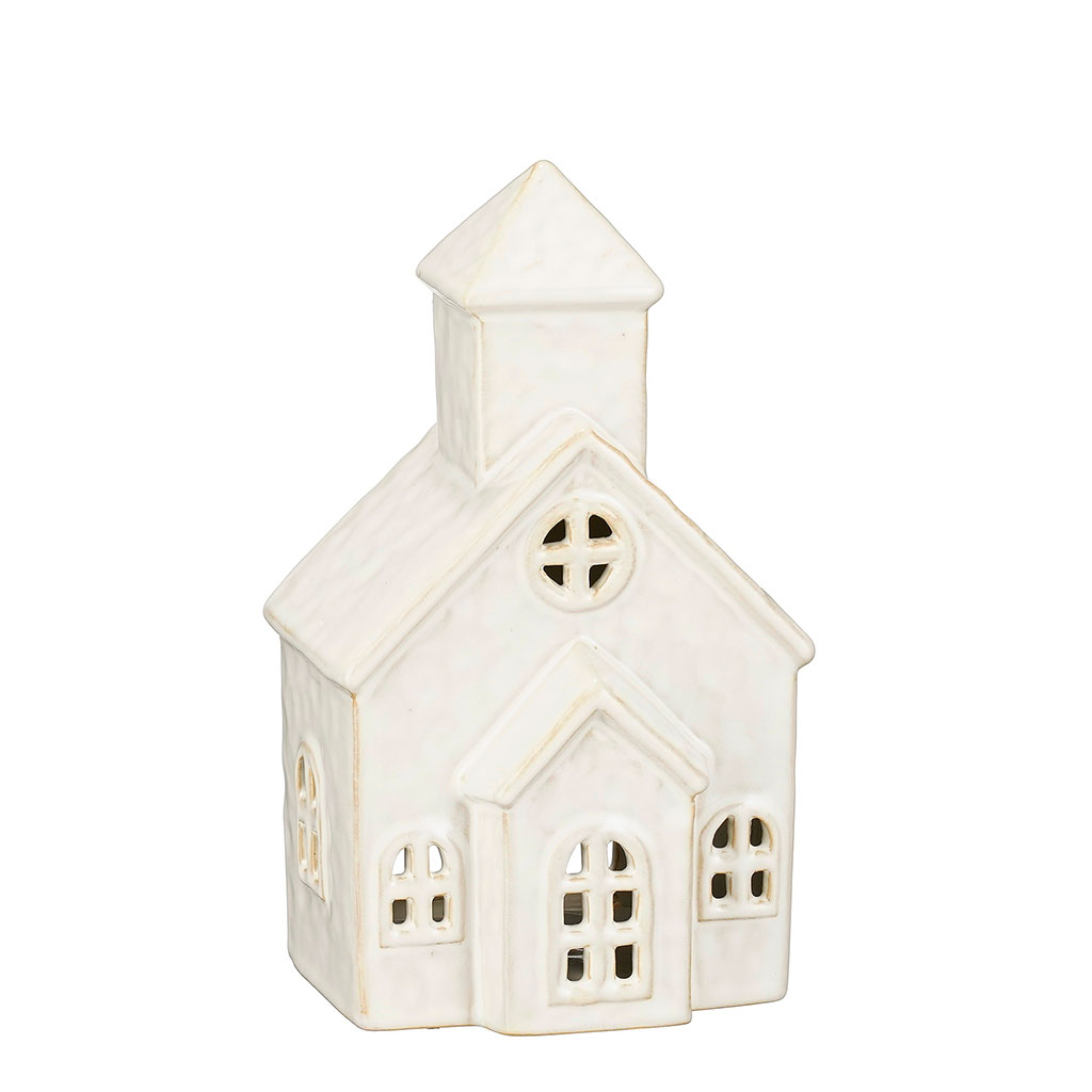 Photophore maison en céramique blanc h20cm