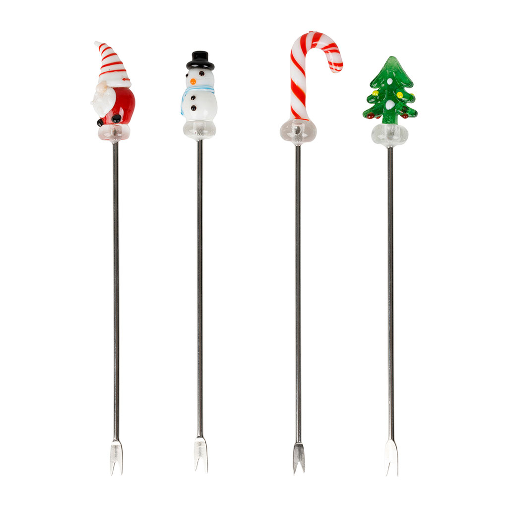 Piques à cocktail noël (x4) en verre et inox