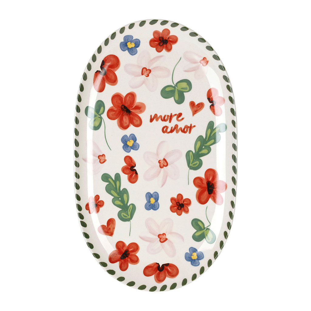 Plat ovale en grès fleur multicolore - Bellagio