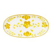 Plat ovale en grès moutarde et blanc 31x16cm - Bellagio