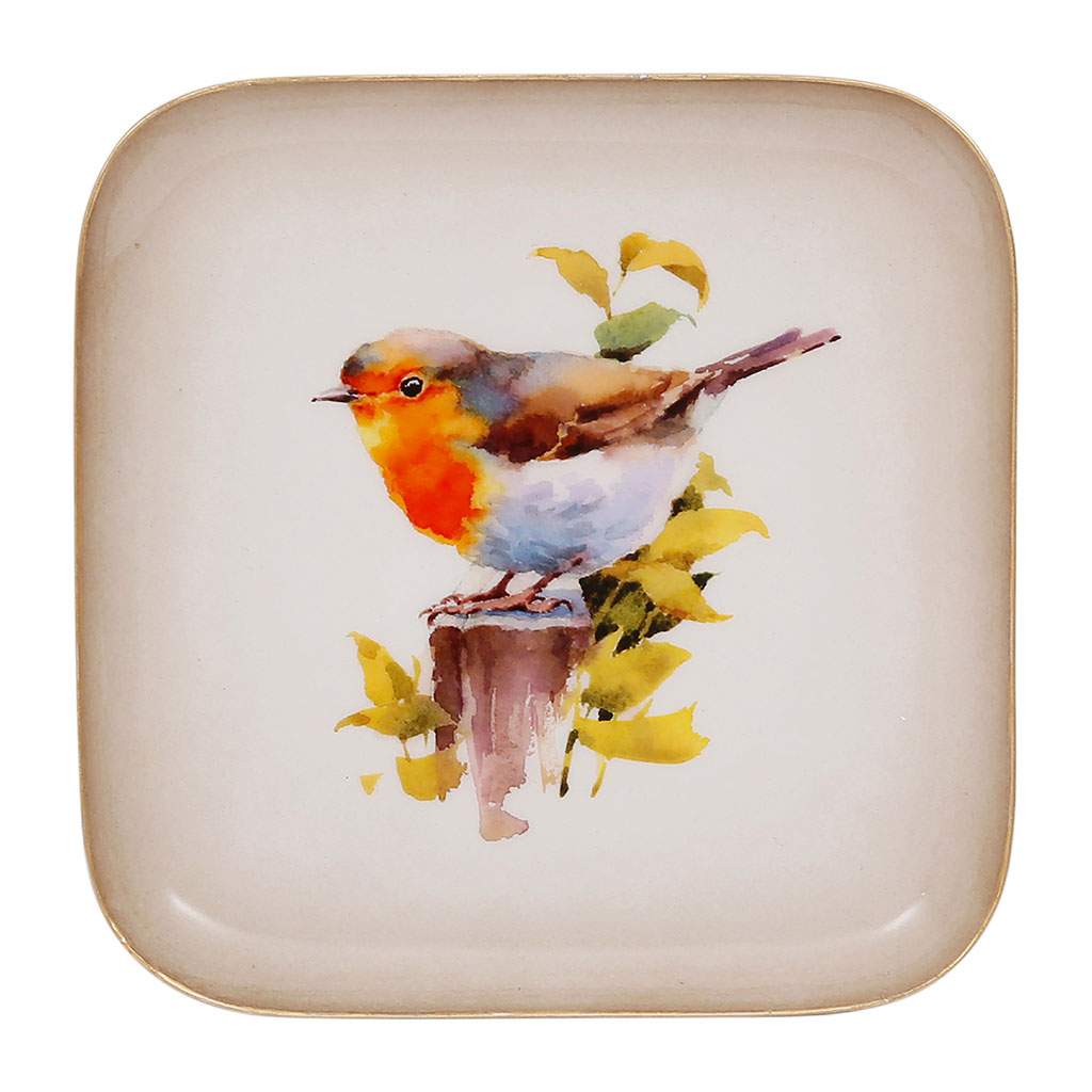 Plateau carré en fer 16x16cm - Rouge-Gorge