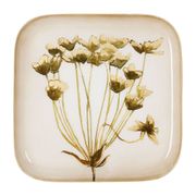 Plateau carré kaki et doré 16x16cm en fer - fleur classic