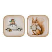 Plateaux (x2) écureuil et voiture noël en fer 16x16cm